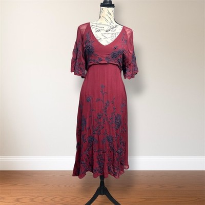 Anthropologie Maeve Francoise Floral Midi Dress Embroidered Spring Wedding Guest