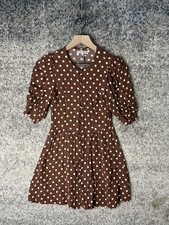 Reformation Dress Womens 0 Brown Polka Dot Puff Sleeve Button Mini Fit & Flare