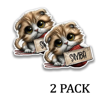 Simba the Turkish Van Cat Kitten Stickers Decals (PERSONALIZE!) -2 Pack