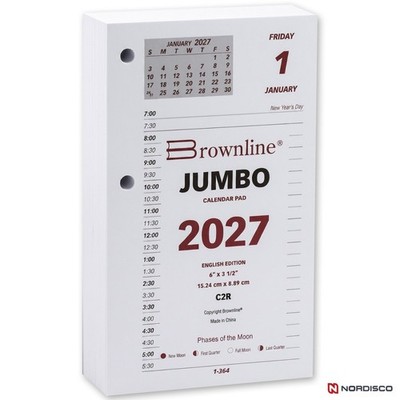 2027 Brownline C2R Jumbo Calendar Pad Refill, 17 Style, 6 x 3-1/2''