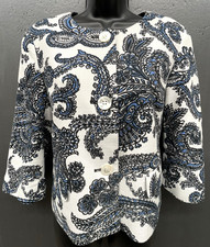 Talbots Blazer Jacket 6 Paisley Cotton Modal Crop 3/4 Sleeve Pocket Prep Classic