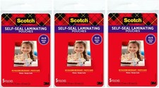 Scotch Self-Sealing Laminating Pouches, 4 x 6 Inches, 3-Pack of 5 Clear 