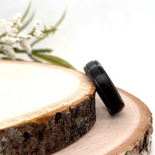 Brushed Polished Comfort Fit Band 8mm Black Tungsten Christmas Gift Ring For Him