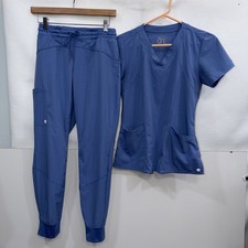 Barco One Ceil Blue Scrub Set Top XS Pants XSP Women s V-Neck Jogger Uniform