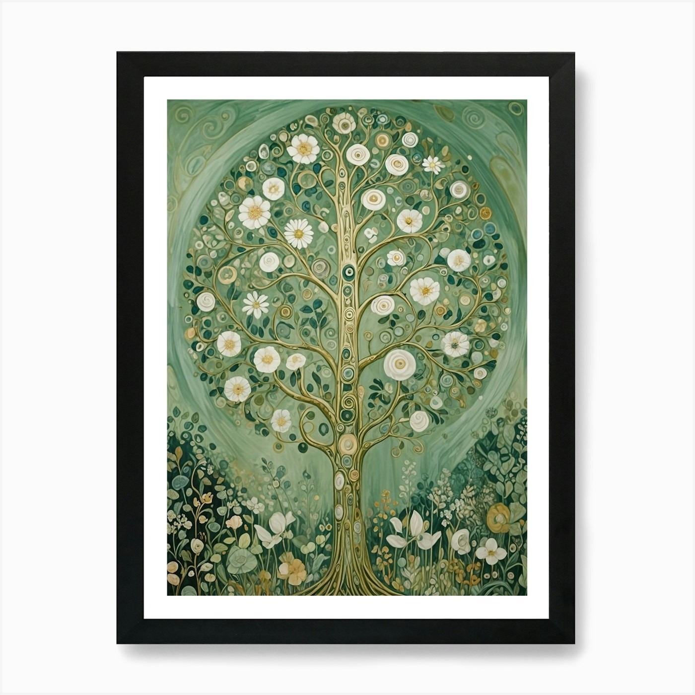 Framed Flowering Tree Art Print Canvas Wall Decor Picture  