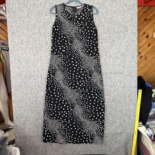 Premier International Dress Womens 14 Black Polka Dot Sleeveless Shift Maxi 90s