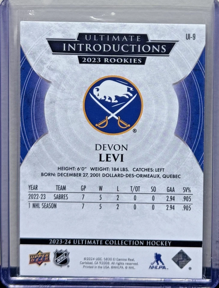 2023-24 Upper Deck Ultimate Devon Levi Introductions Rookie Gold #/49 - Image 2 of 2