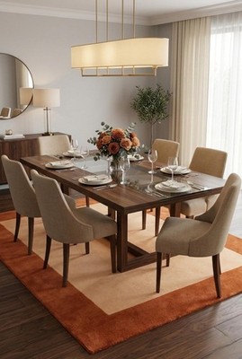 Luxury Modern Rust Orange Border Rug Modern Area Rug, Handmade Tufted Wool Rug