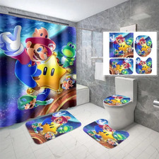Cartoon Super Mario Theme Print Bathroom Sets, Shower Curtain Sets.
