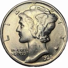 1935 Mercury Dime 10¢ Gem BU Full Bands - DS1