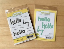 NEW Taylored Expressions Big Hello Stamp Set  Coordinating Die hey bonjour hola