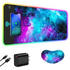 Wireless Charging RGB Gaming Mouse Pad, 15W LED Mouse Mat with 30W Charger, 1...