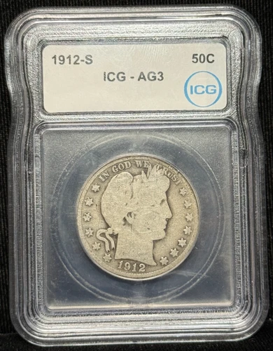 ICG AG 3 1912-S Barber Half Dollar 50C Silver Coin -319