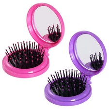 2pcs Folding Travel Hair Brush with Mirror Pocket Pop Up Mini for Wet Dry Hair