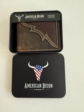 American Bison Men’s Brown Logo Genuine Leather Wallet Two Tone Materials