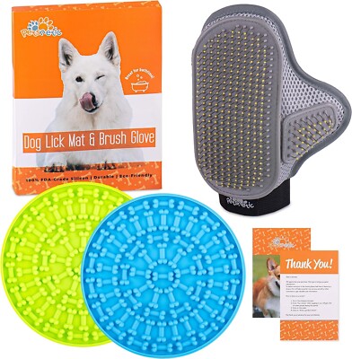 Dog Lick Mat + Dog Brush Set, Slow Feeder Dog Bowl Lick Pad with Super Suction