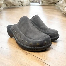 BORN Majesty Grey Suede Leather Studded Slip On Mule Clog F49622 Womens 8W Boho