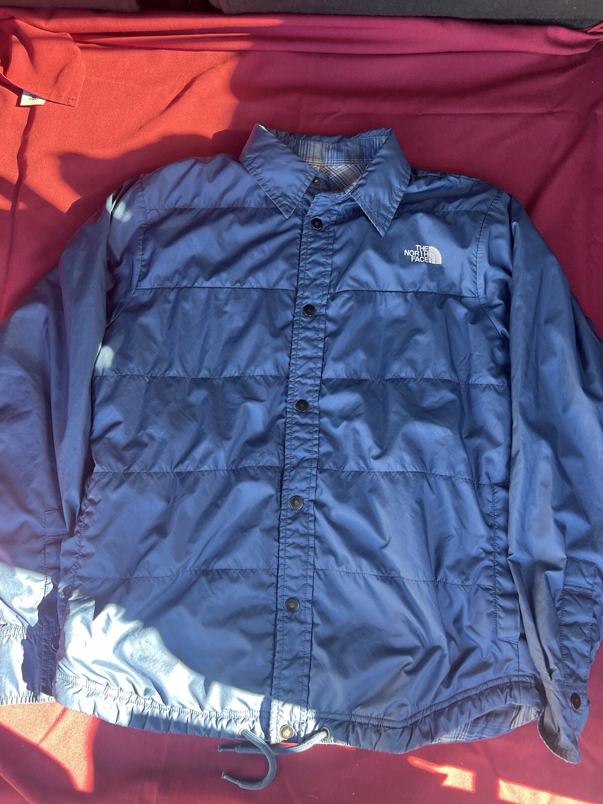 The North Face Jacket Mens Small Blue Blue Plaid Quilted Jacket Reversible