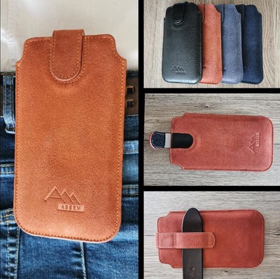 ASSEM echt Leder Gürteltasche Handy Tasche Schutz Hülle Etui case cover Silikon 
