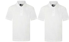 2x Unisex School short Sleeve Boys Polo Shirts White Uniform PE Gym Age 3-16yrs