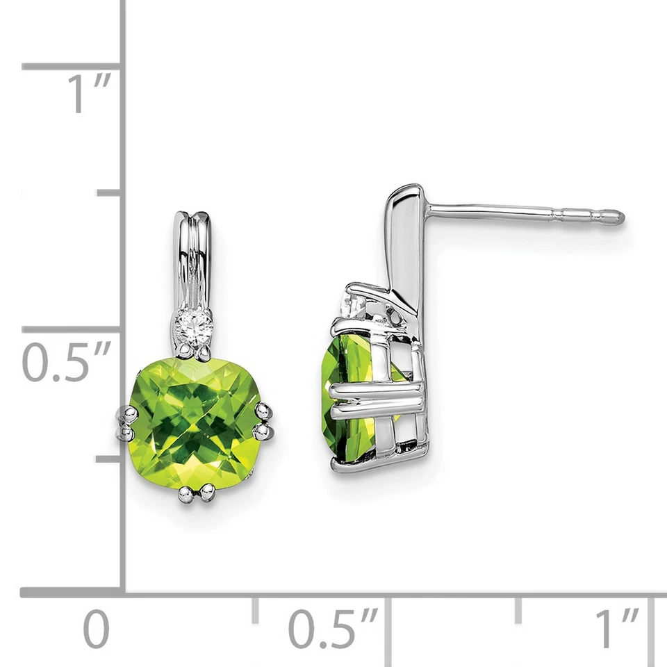 14k White Gold Cushion Peridot and Diamond Earrings - Image 4 of 4