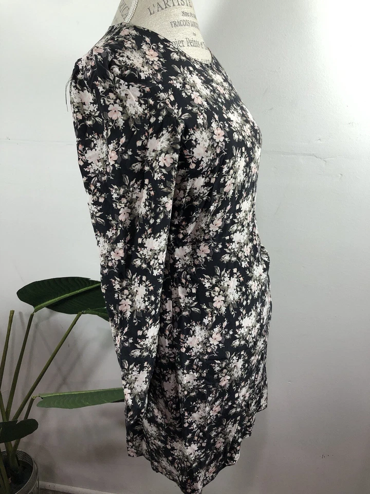 NEW CLUB MONACO Black Floral Print Amelda Faux Wrap Skirt 100% Silk Dress 4 - Image 2 of 4