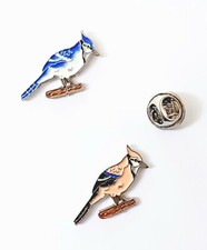 JAY BIRD  Lapel Pin Badges, in Blue or Red, Metal and Enamel badge