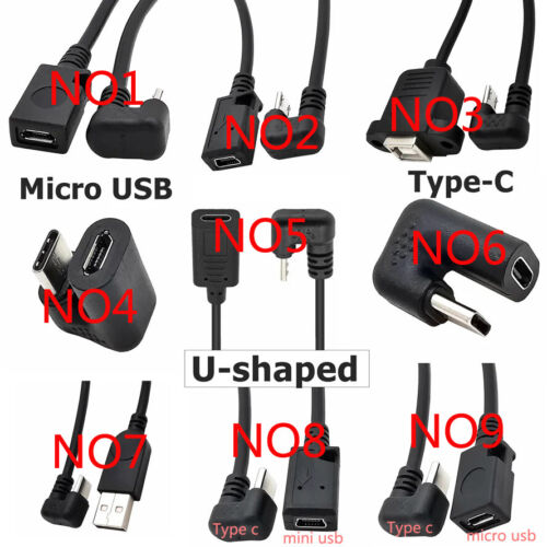 Câble adaptateur convertisseur de données de charge angle type C micro mini USB B otg USB-C - Photo 1 sur 10