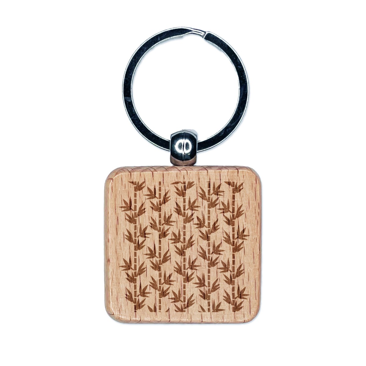 Bamboo Pattern Engraved Wood Square Keychain Tag Charm | eBay