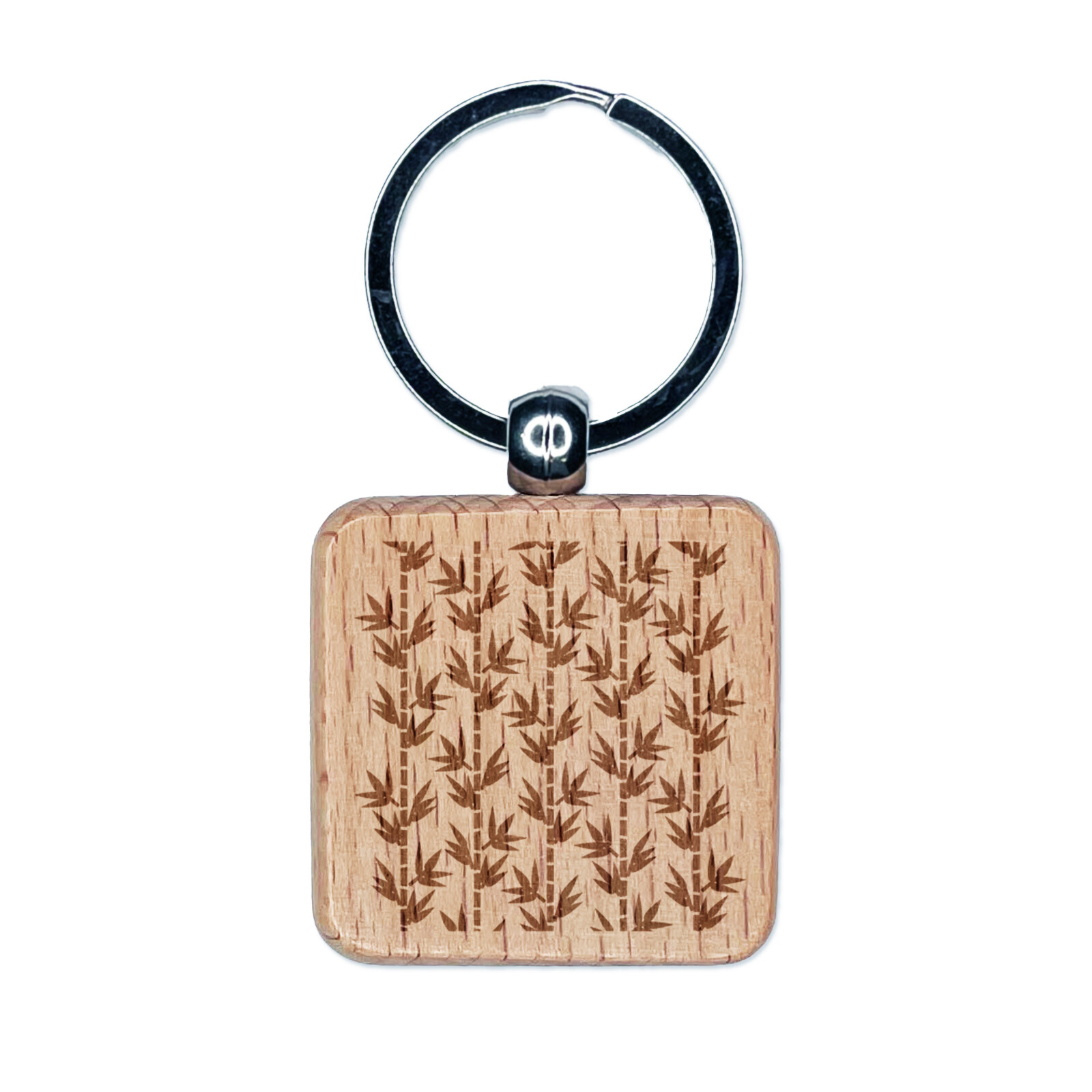 Bamboo Engraved Wood Square Keychain Tag Charm with Natural Pattern  
