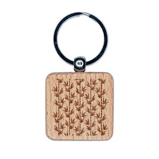 Bamboo Pattern Engraved Wood Square Keychain Tag Charm