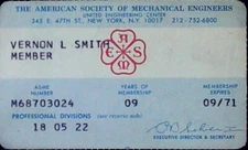 American Society Mechanical Engineers Membership Card ASME Engineering Pass 1971