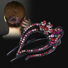 Women Rhinestone Flower Duckbill Clip Hair Claws Grip Elegant Hairpin Barrettes✔