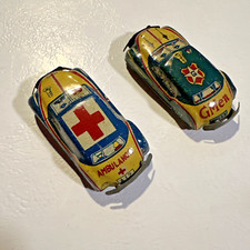 VINTAGE 1950s JAPAN TIN LITHO MINIATURE CAR AMBULANCE and GMen Car
