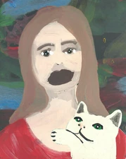 Kim with Hawkey  by  William Mayer new york artist surreal  impressionist