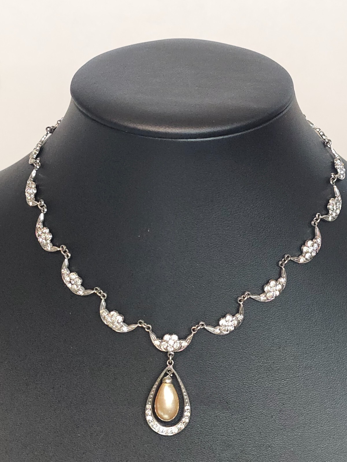 Exceptional Sterling Silver Deco Paste Pearl Drop… - image 1