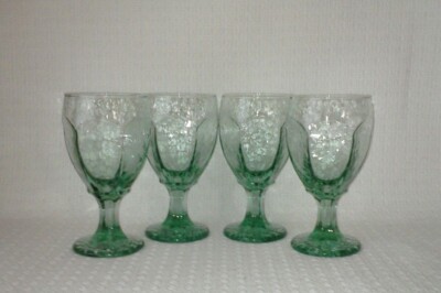 Libbey CHIVALRY Green Textured Glass Water Goblets ~ Set of 4