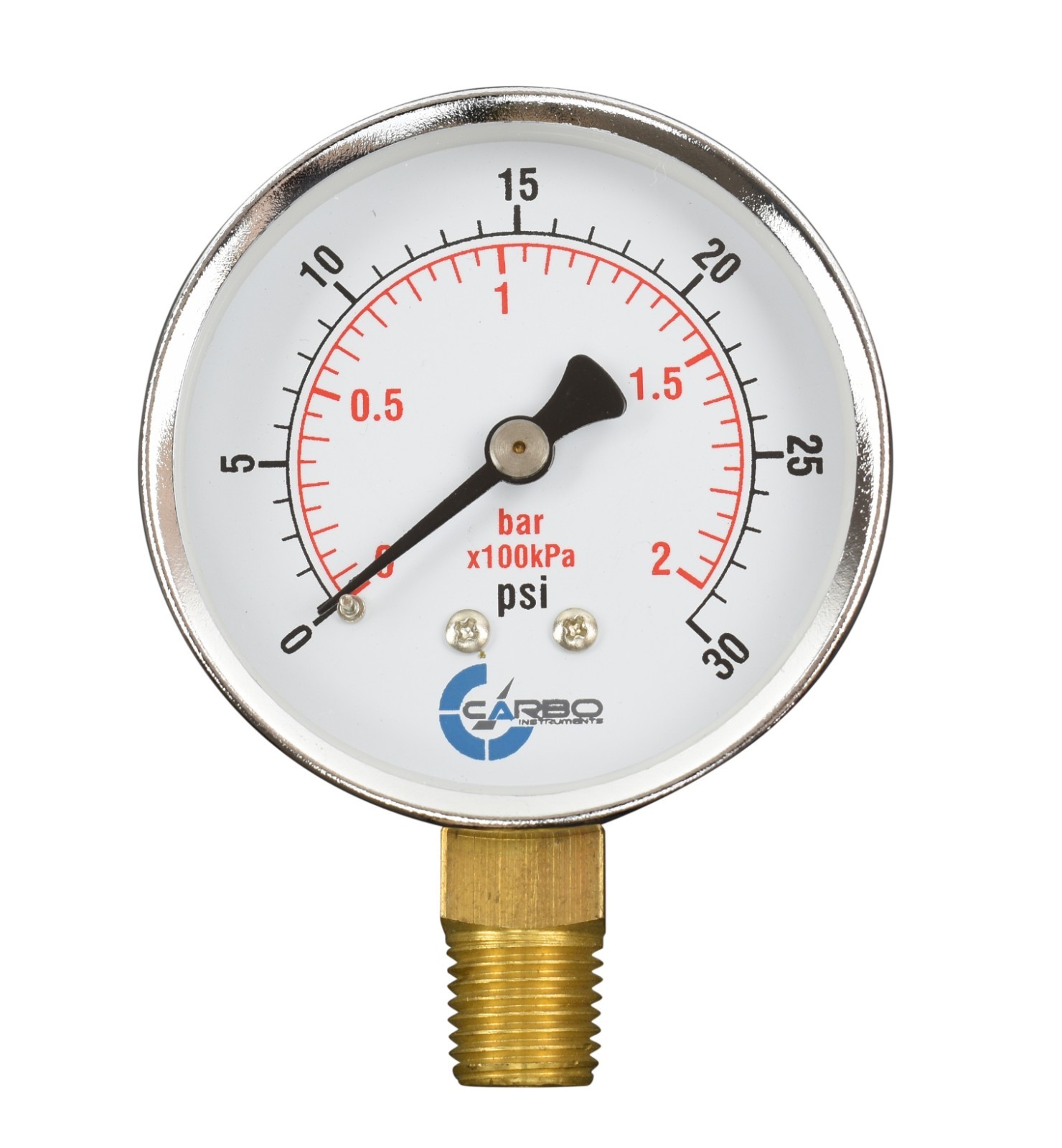 21/2" Pressure Gauge Chrome Plated Steel Case, 1/4"NPT, Lower Mnt