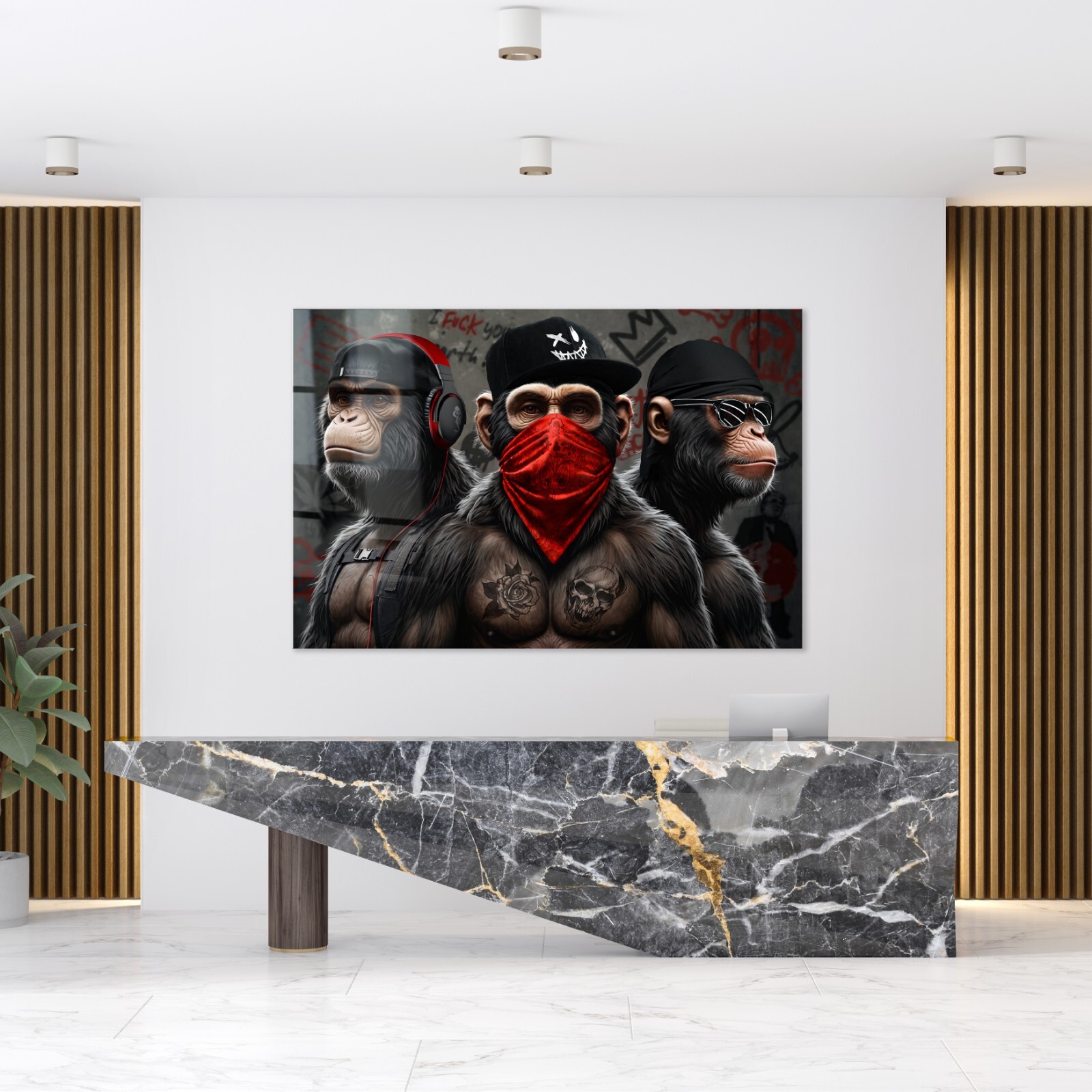 ✅ Banksy 3 SWAG Scimmia Monkey Street, Quadro Arte Tela, Vetro Acrilico, Decorazione foto 4