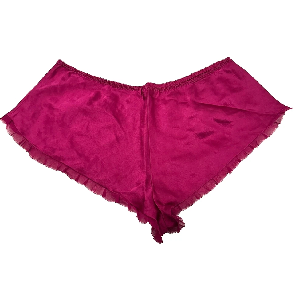 Pantalones Cortos para Dormir Victoria's Secret Seda Lencería M Rosa Baya Dobladillo Crudo Volantes Deshilachados Foto 2 de 4