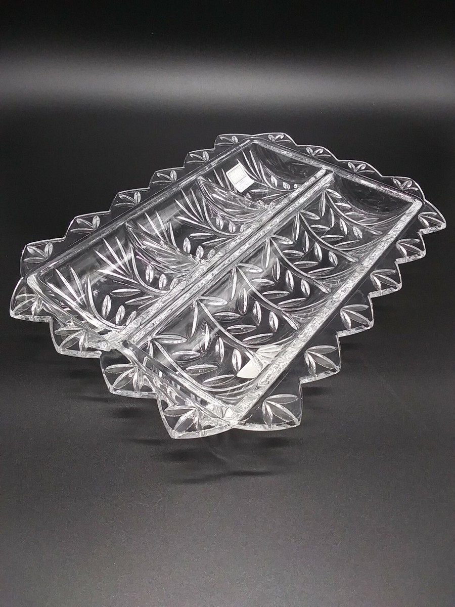 Fifth Ave Crystal 12 in X 9 in 4 Section Relish Tray Made in