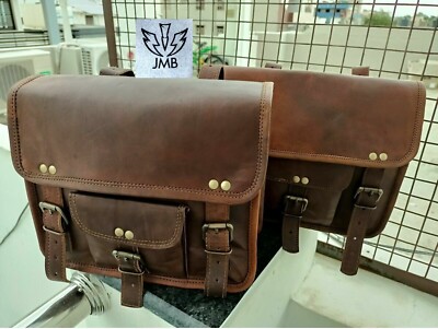Motorcycle 2 Side Pouch Brown Real Leather Side  Bags Saddlebags Panniers JMB  