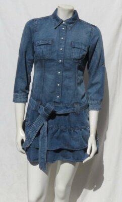 EDC by ESPRIT Women's Blue Denim Pearl Snaps Tiered Mini Jeans