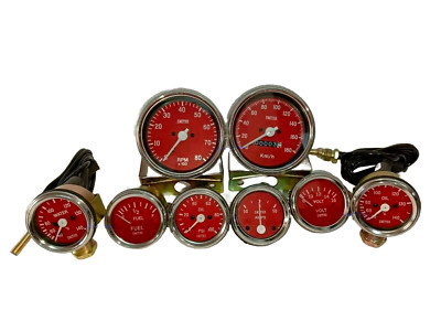 Smiths-52mm-Kit-Temp-Oil-Fuel-Oil Temp Volt +Amp +Rpm+speedometer 85 mm RED