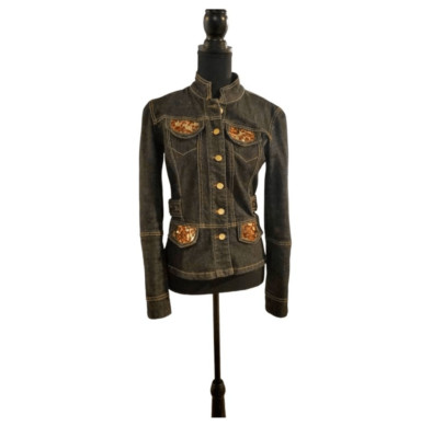 Cache sequin DenimJean Jacket longsleeve Women's size 2 black