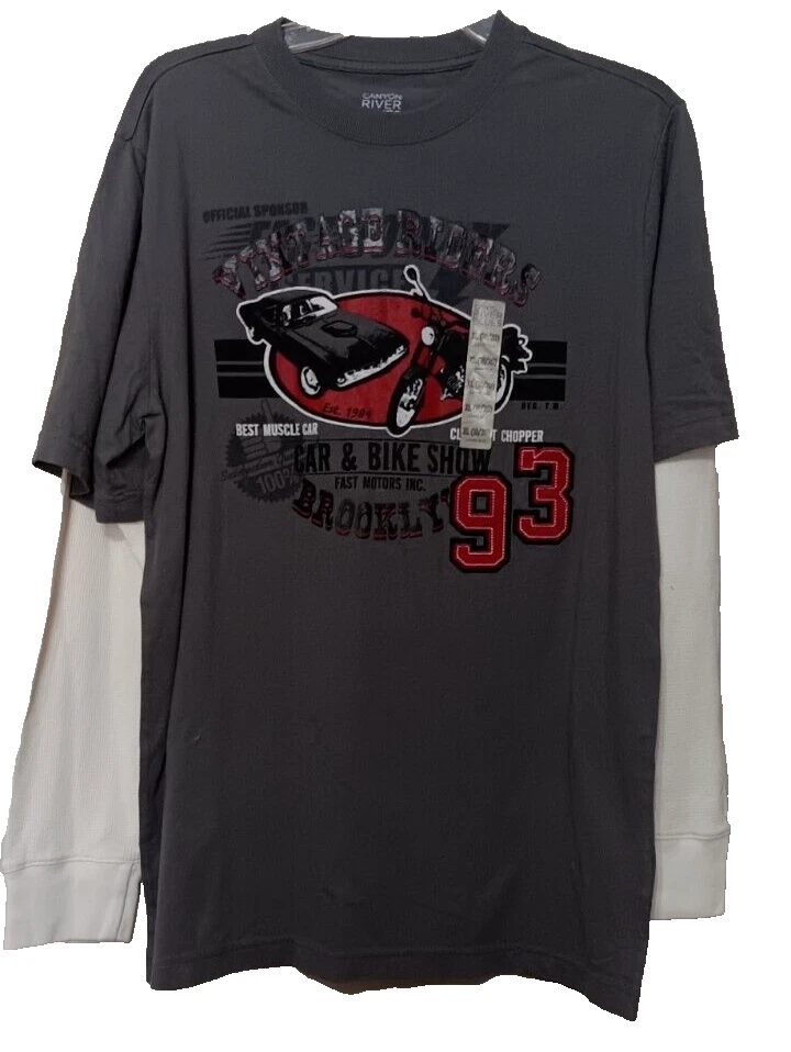 VTG Riders Long Sleeve Shirt Canyon River Blues XL 18-20 Cars Bikers Chopper NWT - Image 3 of 4