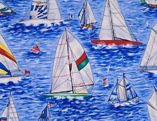 Sailing Boats Ships Timeless Treasures 2001 Blue Sea Cotton Fabric 43x35"