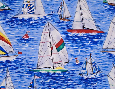 Sailing Boats Ships Timeless Treasures 2001 Blue Sea Cotton Fabric 43x35''