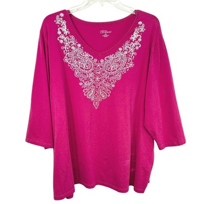 Catherines Liz & Me Plus Size 22/24W Top 2X Hot Pink Rhinestone Maximalism 1828