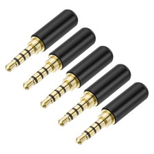 5Pcs 3.5mm 4 Pole Replacement Repair Plug Jack, Stereo Male Plug, Bright Black